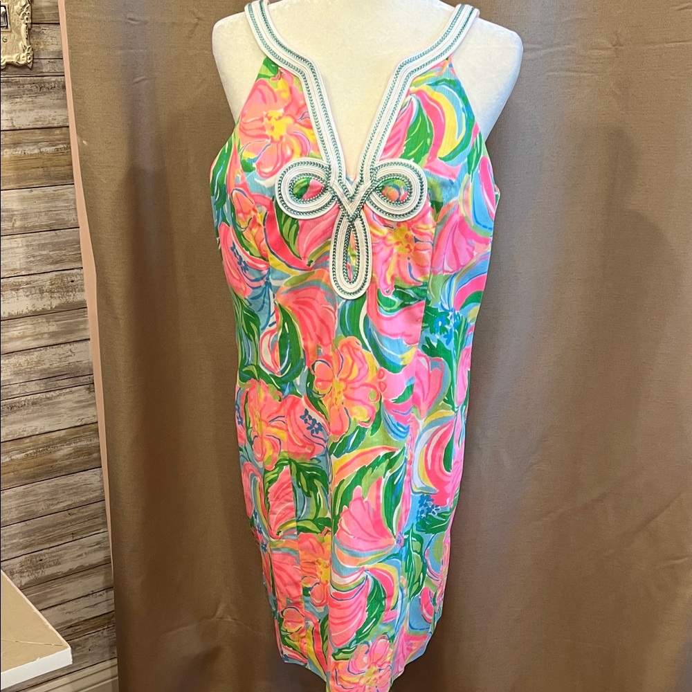 Lilly Pulitzer Tessa Shift Pink and Green Floral Mini Dress, NWT, 12
